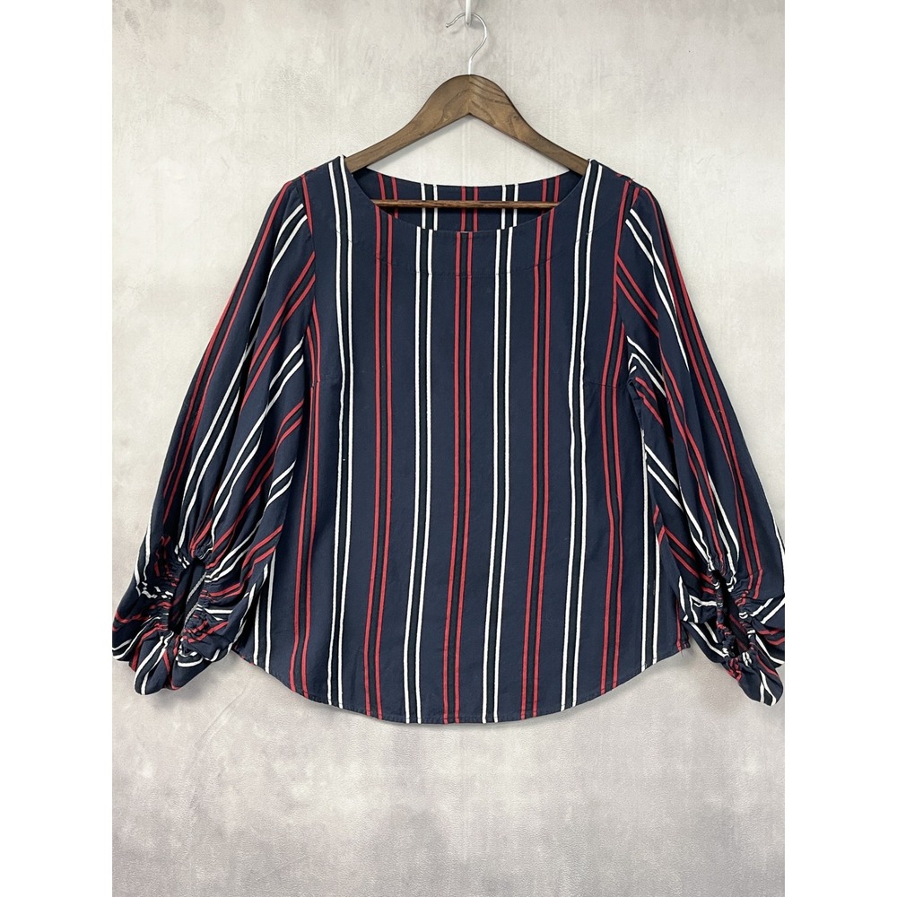 Cabi Womens Flag Blouse Size M Freedom Stripe Cotton Balloon Sleeve Top 5516